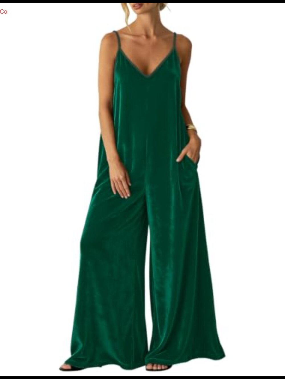Womens Velvet Wide Leg Jumpsuit Dressy Spaghetti Strap V-Neck Romper Sleeveless